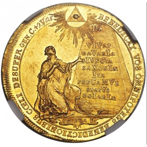 Реверс монеты Курфюршество Бавария, 5 дукатов, 1747, Брак Максимилиана III Иосифа и Марии Анны