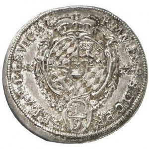 Аверс монеты Курфюршество Бавария, ⅑ талера, 1657, Круглый щит на аверсе