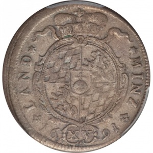 Реверс монеты Курфюршество Бавария, 15 крейцеров, 1691-1692