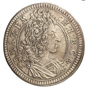 Аверс монеты Курфюршество Бавария, 15 крейцеров, 1696-1704, Бюст и герб в неполном линейном круге