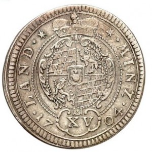 Реверс монеты Курфюршество Бавария, 15 крейцеров, 1696-1704, Бюст и герб в неполном линейном круге