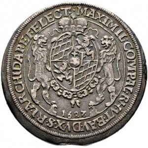 Аверс монеты Курфюршество Бавария, ½ талера, 1627, Мадонна со скипетром в правой руке на реверсе