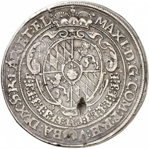 Аверс монеты Курфюршество Бавария, 1 талер, 1624-1626, Императорский орел с короной на реверсе