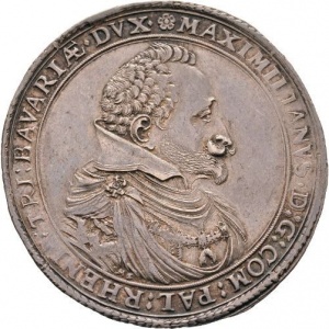Аверс монеты Курфюршество Бавария, 1 талер, 1627, Щит на реверсе