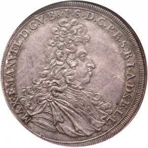 Аверс монеты Курфюршество Бавария, 1 талер, 1694, Armored and draped bust, with high, curly wig, to right