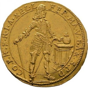 Аверс монеты Курфюршество Бавария, 1 дукат, 1655, Фигура в полный рост с левой рукой на сфере