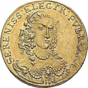Реверс монеты Курфюршество Бавария, 1 дукат, 1663, Рождение принцессы Луизы Маргариты Антонии Баварской