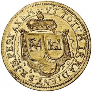 Реверс монеты Курфюршество Бавария, 2 дуката, 1670, Рождение принца Каэтана Марии Баварского