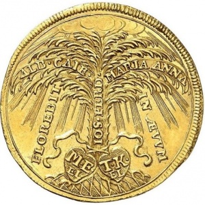 Реверс монеты Курфюршество Бавария, 2 дуката, 1697, Рождение принца Карла Альберта Баварского