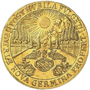 Аверс монеты Курфюршество Бавария, 2 дуката, 1701, Возвращение Максимилиана II Эммануила из Нидерландов