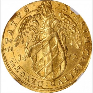 Реверс монеты Курфюршество Бавария, 3 дуката, 1652, Свадьба Фердинанда Марии и Адельхайды