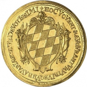 Реверс монеты Курфюршество Бавария, 5 дукатов, 1660, Рождение принцессы Марии Анны Виктории Баварской