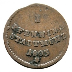 Реверс монеты Свободный город Аугсбург, 1 пфенниг, 1789-1803, Герб в высокой вертикальной рамке