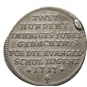 Аверс монеты Свободный город Аугсбург, 1 дукат, 1717, 200 лет Реформации и ученики евангельской школы