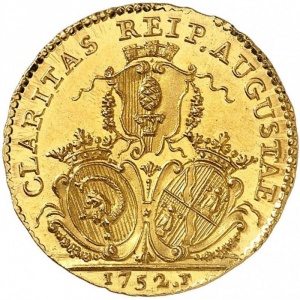 Аверс монеты Свободный город Аугсбург, 1½ дуката, 1752, Основание города римлянами