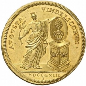 Реверс монеты Свободный город Аугсбург, 6 дукатов, 1763, Губертусбургский мир