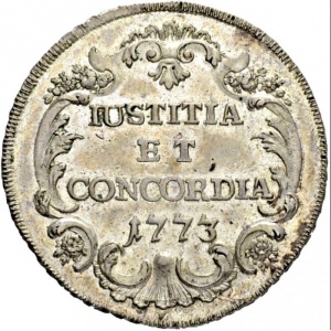 Реверс монеты Город Цюрих, 20 шиллингов, 1773