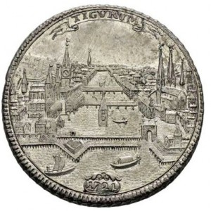 Реверс монеты Город Цюрих, ½ талера, 1720-1768, Городской вид на реверсе