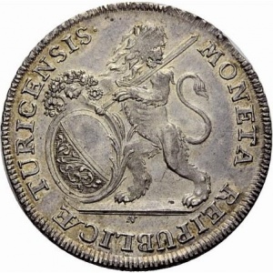 Аверс монеты Город Цюрих, ½ талера, 1773, Лев смотрит вниз, реверс - текст в картуше