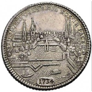 Реверс монеты Город Цюрих, 1 талер, 1734-1739, Один лев на аверсе, город на реверсе