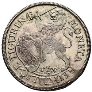 Аверс монеты Город Цюрих, 1 талер, 1745-1761, Один лев на аверсе, город на реверсе