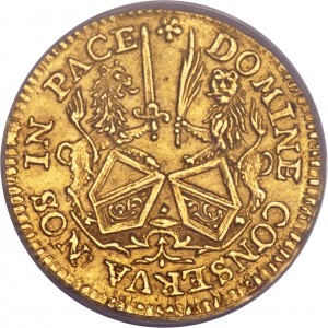 Аверс монеты Город Цюрих, 1 дукат, 1646, На аверсе один лев держит меч, а другой лев пальмовую ветвь