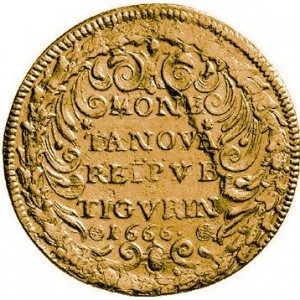 Реверс монеты Город Цюрих, 3 дуката, 1666