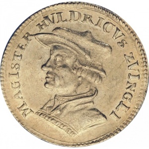 Аверс монеты Город Цюрих, 1 дукат, 1719, Ульрих Цвингли /золото/