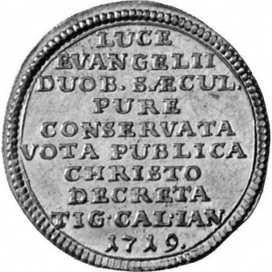 Реверс монеты Город Цюрих, 1 дукат, 1719, Ульрих Цвингли /серебро/