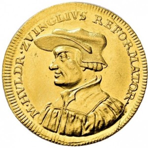 Аверс монеты Город Цюрих, 2 дуката, 1719, Ульрих Цвингли