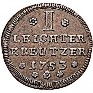 Реверс монеты Епископство Вюрцбург, 1 крейцер, 1752-1753