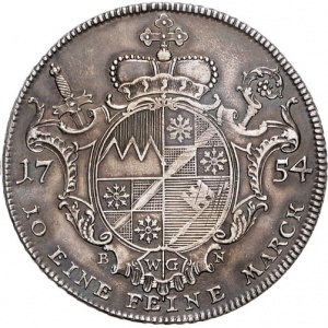 Реверс монеты Епископство Вюрцбург, 1 талер, 1754