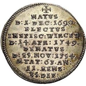 Реверс монеты Епископство Вюрцбург, 3 крейцера, 1754, Смерть Карла Филиппа фон Грайфенклау