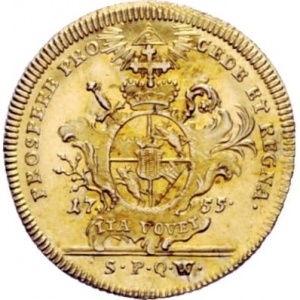 Реверс монеты Епископство Вюрцбург, 1 голдгульден, 1755, Дань уважения Вюрцбургу