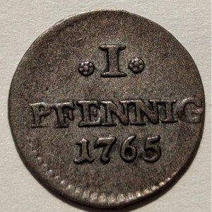 Реверс монеты Курфюршество Саксония, 1 пфенниг, 1765