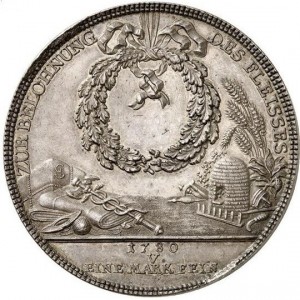 Реверс монеты Курфюршество Саксония, 2 талера, 1780, Горный талер /Бронированный бюст на аверсе/