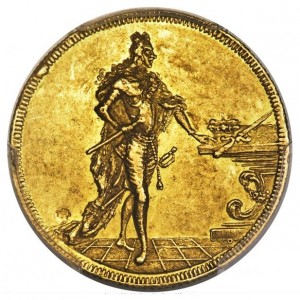 Аверс монеты Курфюршество Саксония, 2 дуката, 1696, Два щита на реверсе