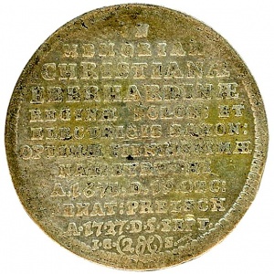 Реверс монеты Курфюршество Саксония, ¹⁄₁₂ талера, 1727, Смерть Кристианы Эберхардины, жены Фридриха Августа