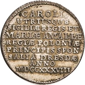 Реверс монеты Курфюршество Саксония, ¹⁄₁₂ талера, 1738, Брак Принцессы Марии Амалии