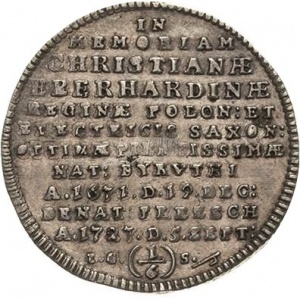 Реверс монеты Курфюршество Саксония, ⅙ талера, 1727, Смерть Кристианы Эберхардины, жены Фридриха Августа