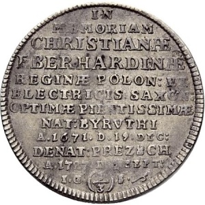 Реверс монеты Курфюршество Саксония, ⅓ талера, 1727, Смерть Кристианы Эберхардины, жены Фридриха Августа