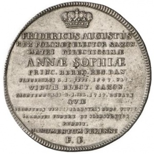 Реверс монеты Курфюршество Саксония, ⅔ талера, 1717, Смерть Анны Софии, матери Фридриха Августа