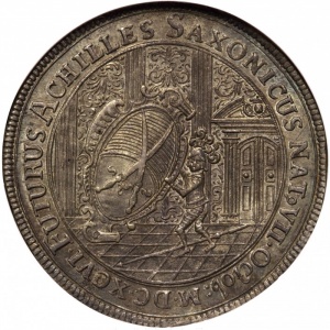 Аверс монеты Курфюршество Саксония, 1 талер, 1696, Рождение Фридриха Августа II