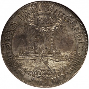 Реверс монеты Курфюршество Саксония, 1 талер, 1696, Рождение Фридриха Августа II