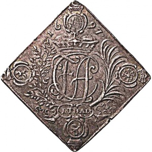Аверс монеты Курфюршество Саксония, 1 талер, 1697, Стрелковый талер /Klippe/