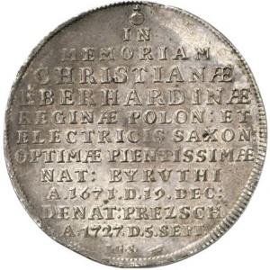 Реверс монеты Курфюршество Саксония, 1 талер, 1727, Смерть Кристианы Эберхардины, жены Фридриха Августа