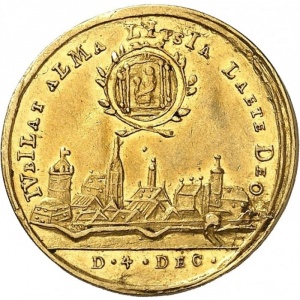 Реверс монеты Курфюршество Саксония, 1 дукат, 1709, Юбилей Лейпцигского университета