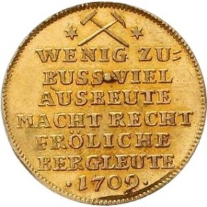 Реверс монеты Курфюршество Саксония, 1 дукат, 1709-1714, Горный дукат