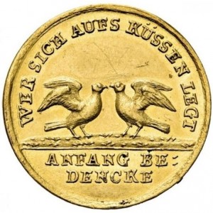 Аверс монеты Курфюршество Саксония, 1 дукат, 1710, Косельдукат (голуби на аверсе)