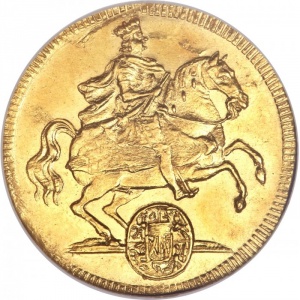 Аверс монеты Курфюршество Саксония, 1 дукат, 1711, Викарий Фридриха Августа I /регалии на столах/